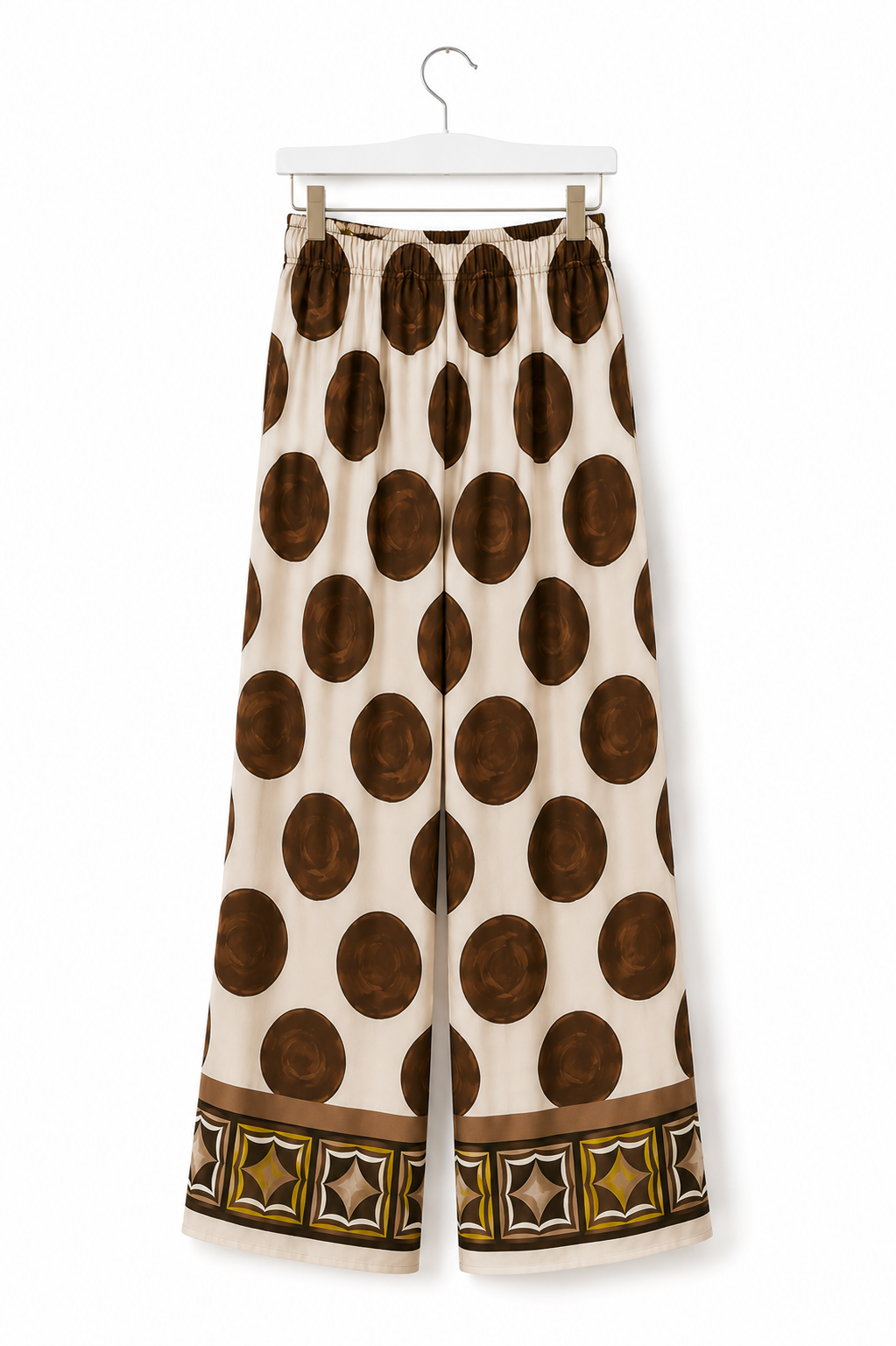 Broek met artistieke stippenprint