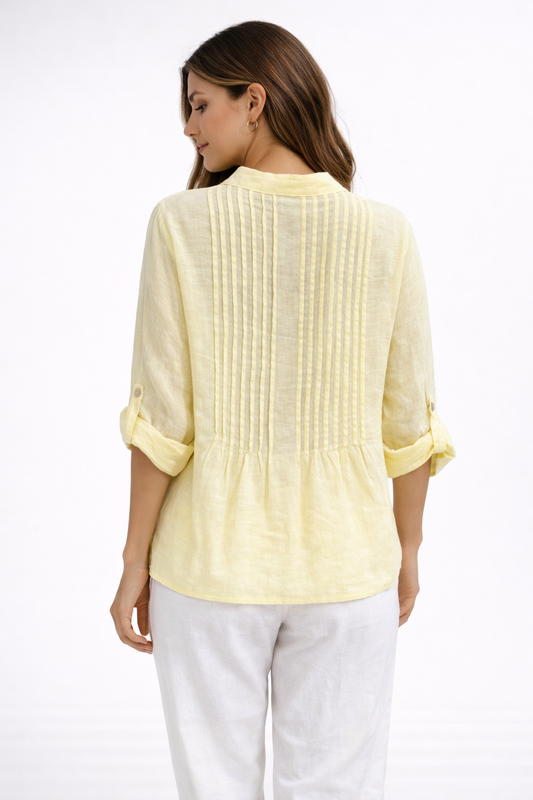 Linnen blouse met plissé en knoopsluiting