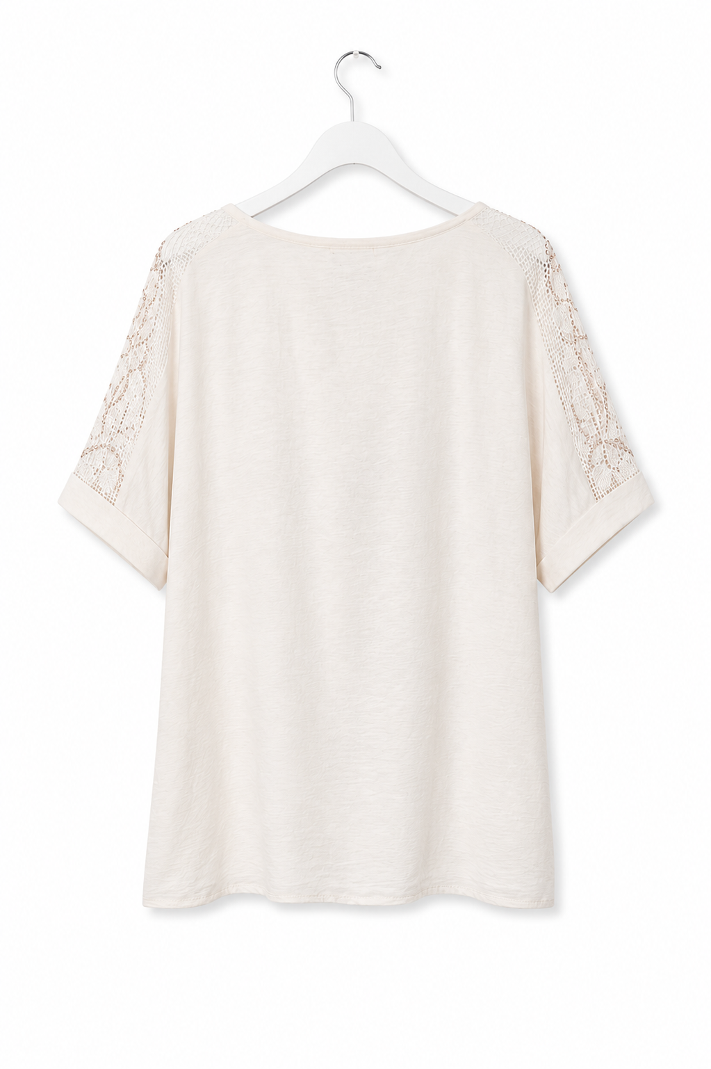 T-shirt met kanten mouwen en bloemapplicatie