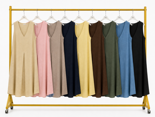 Mouwloze maxi-jurk met V-hals en plooi