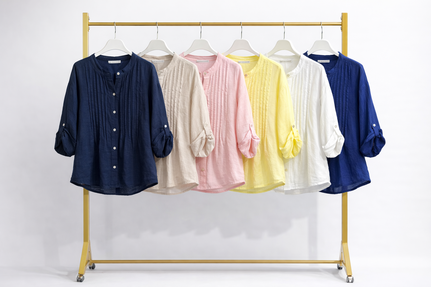 Linnen blouse met plissé en knoopsluiting
