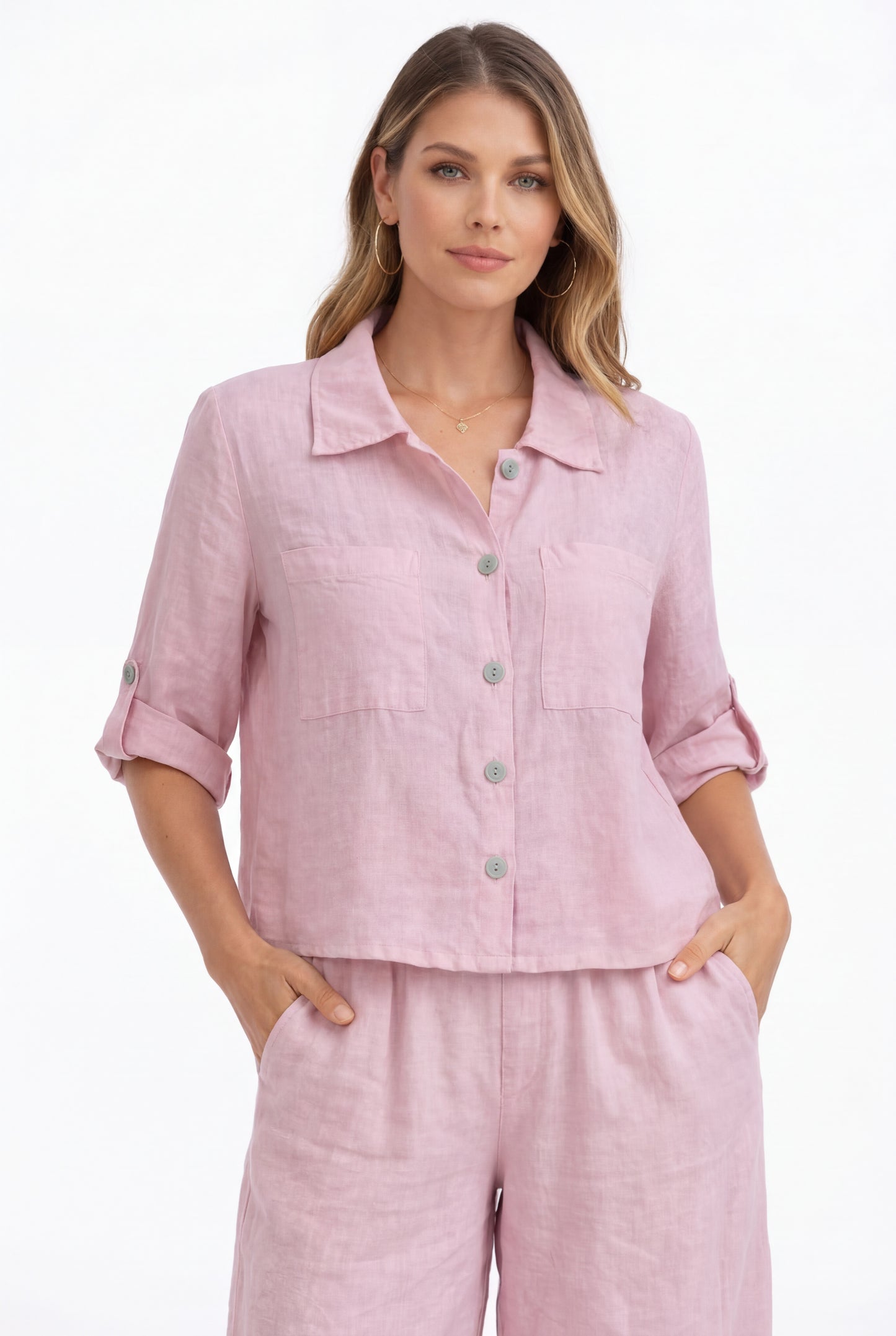 Linnen blouse met borstzakken