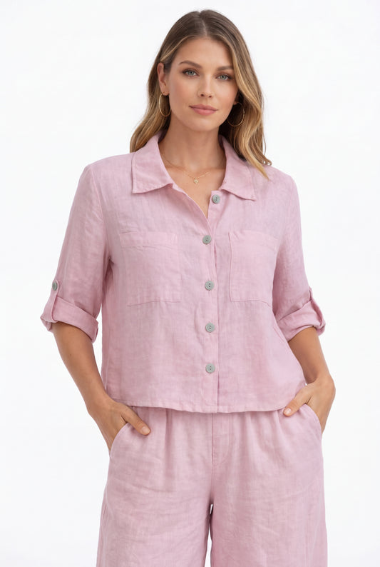Linnen blouse met borstzakken