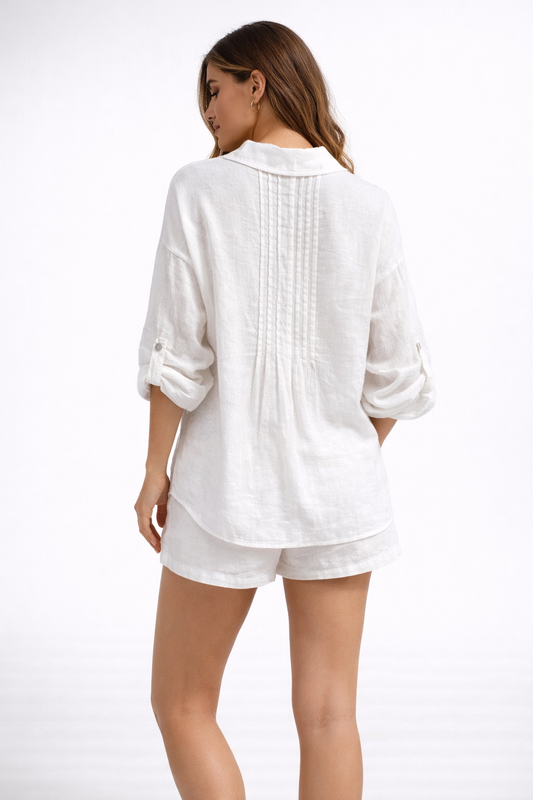 Linnen blouse met plissé