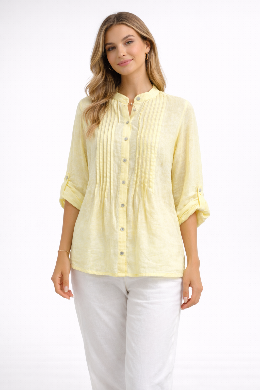 Linnen blouse met plissé en knoopsluiting
