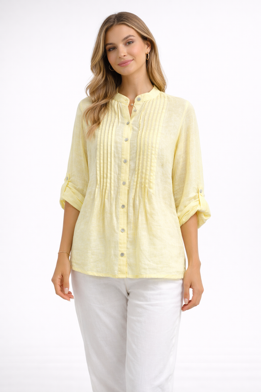 Linnen blouse met plissé en knoopsluiting