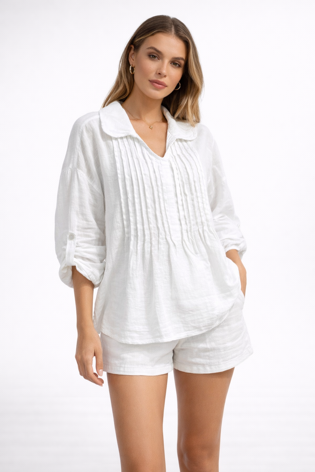 Linnen blouse met plissé