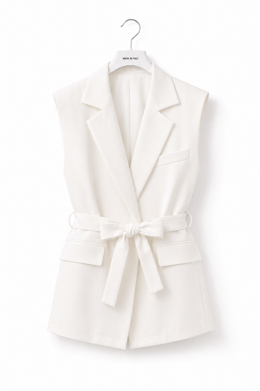 Setje met mouwloze blazer met ceintuur en broek