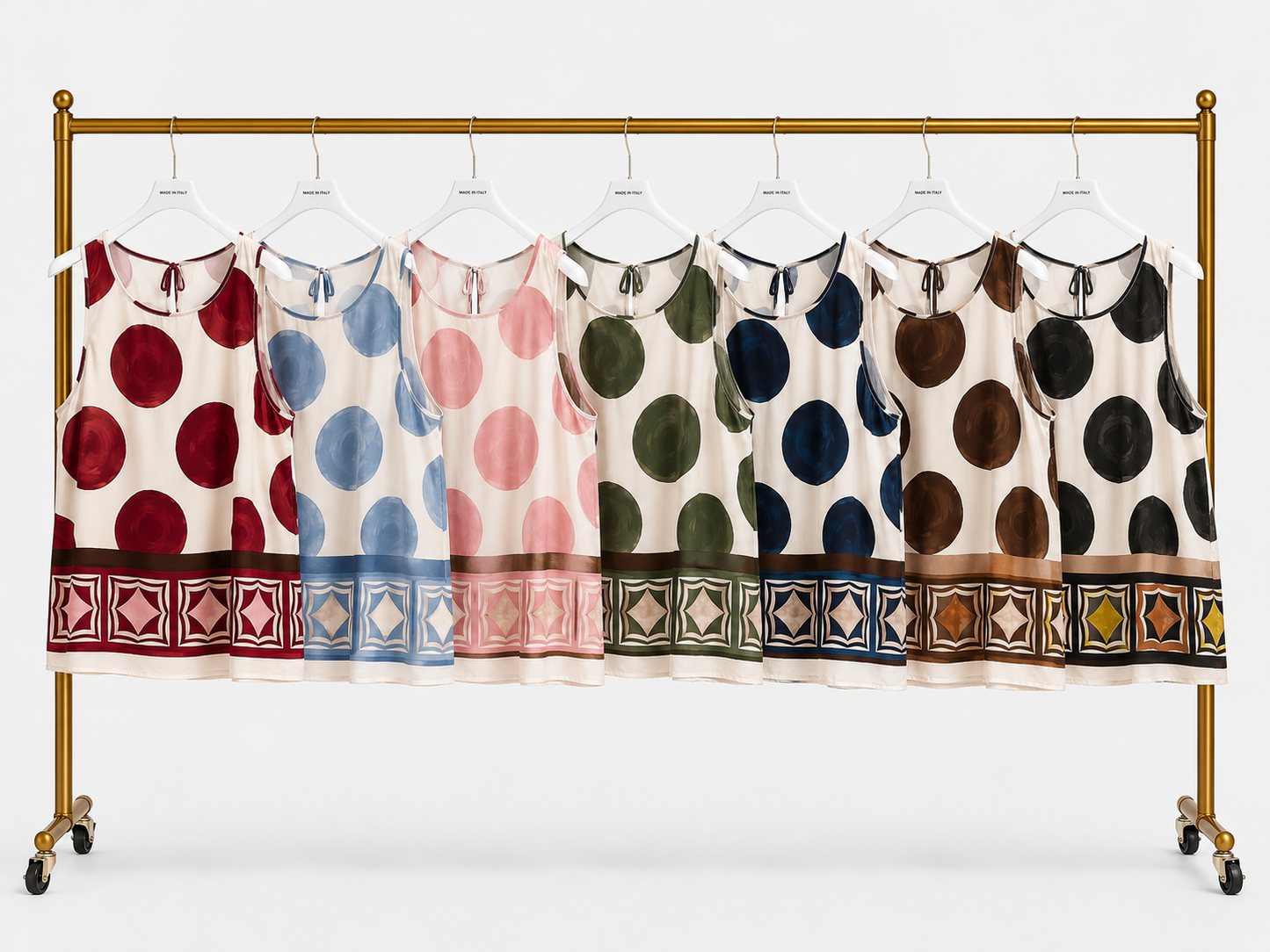 Mouwloze top met artistieke stippenprint
